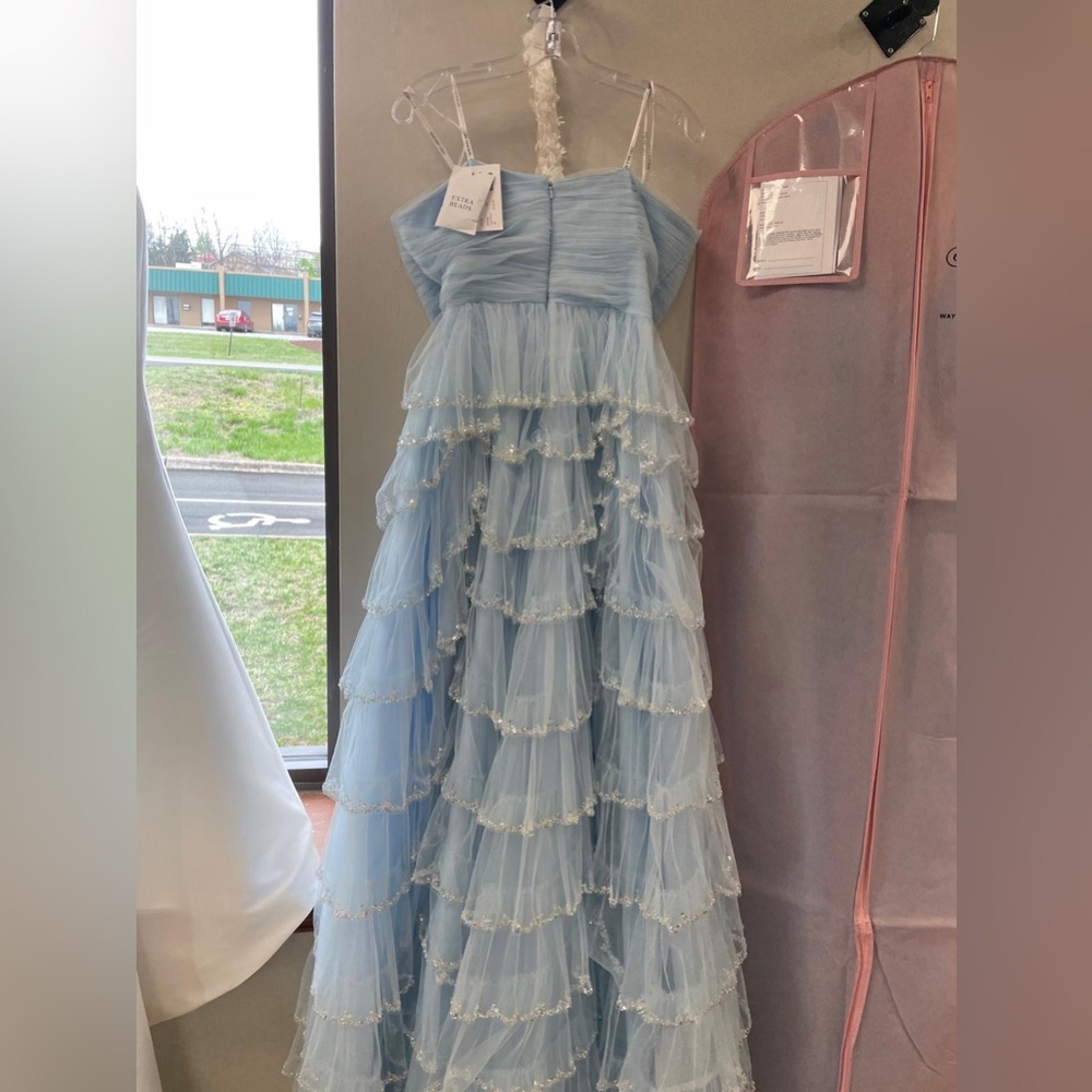 Sherri Hill Light Blue Tiered Prom Dress - Picture 3 of 3
